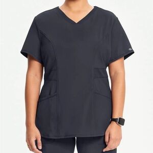 Cherokee Infinity Women's 3-Pocket Knit Panel V-Neck Scrub Top Pewter Gray XL